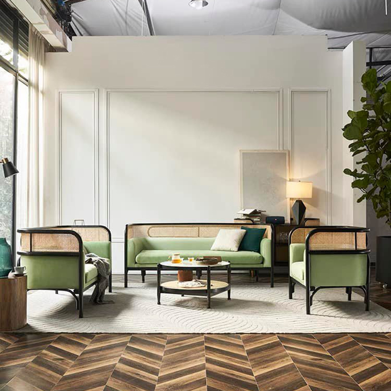 Bộ sofa phòng khách gỗ đan mây