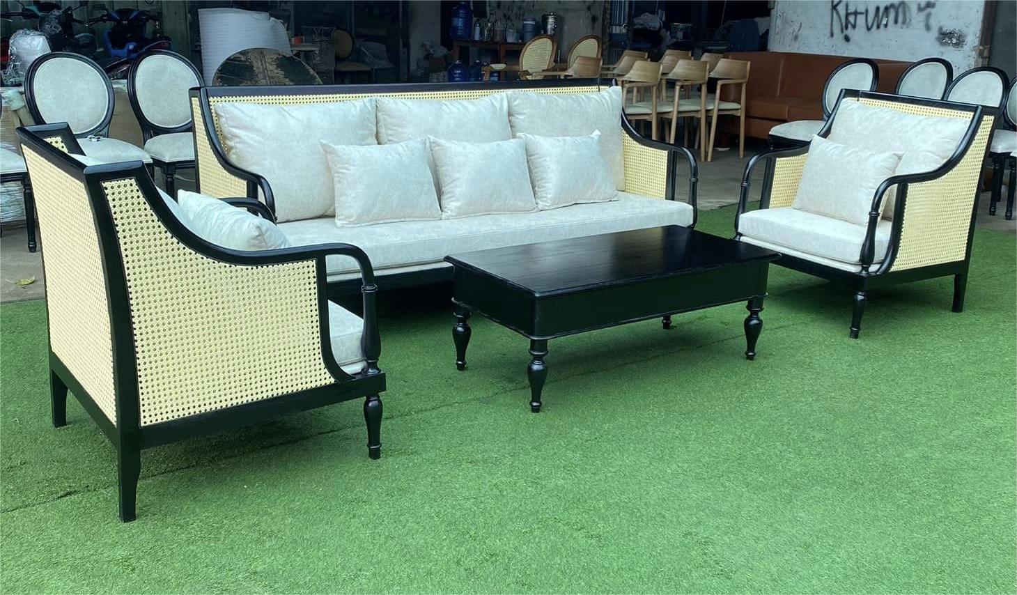 Bộ sofa phòng khách đan mây 