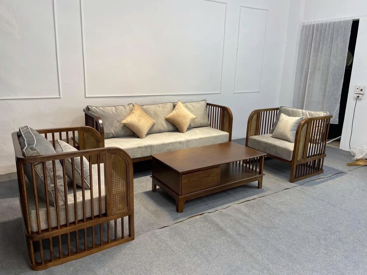 Bộ sofa phòng khách hiện đại đan mây 